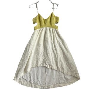 Anthropologie ARYNK Party Dress Strapless Cutout Yellow Ivory Back Zip Boho Sexy